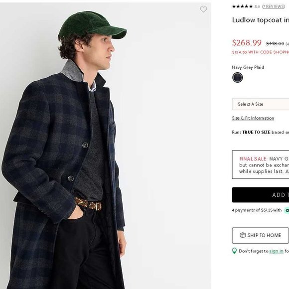 NEW MENS 46R J CREW LUDLOW TOPCOAT IN NAVY GREY PLAID WOOL BLEND TOP COAT - Picture 16 of 16